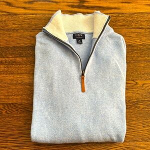 J crew men baby blue 100% cotton 1/4 zip sweater medium